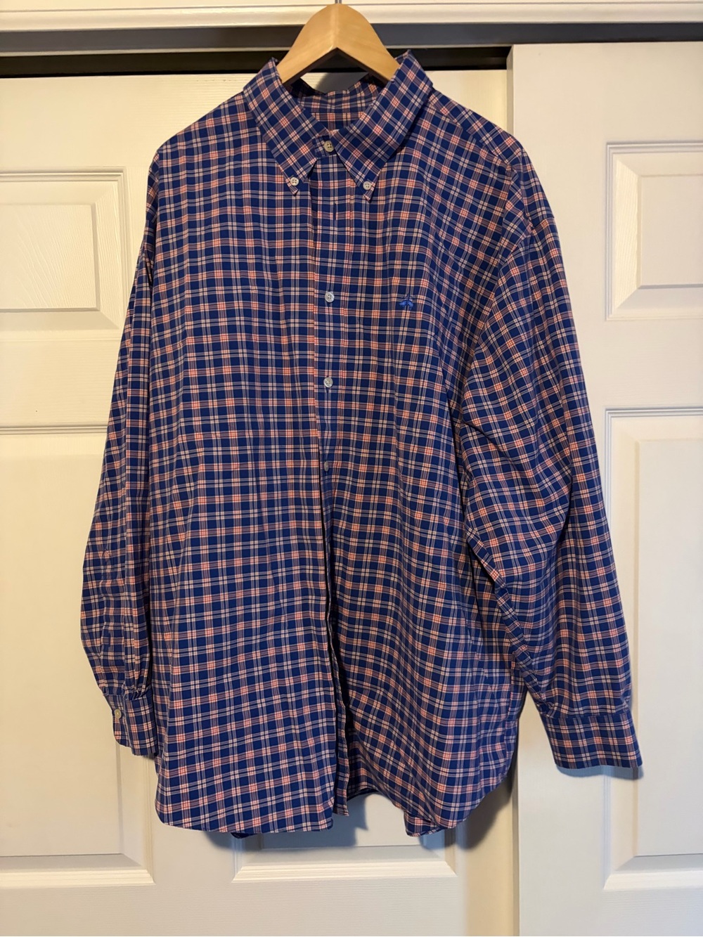 Brooks Brothers Navy and Pink Plaid Button-Down Shirt